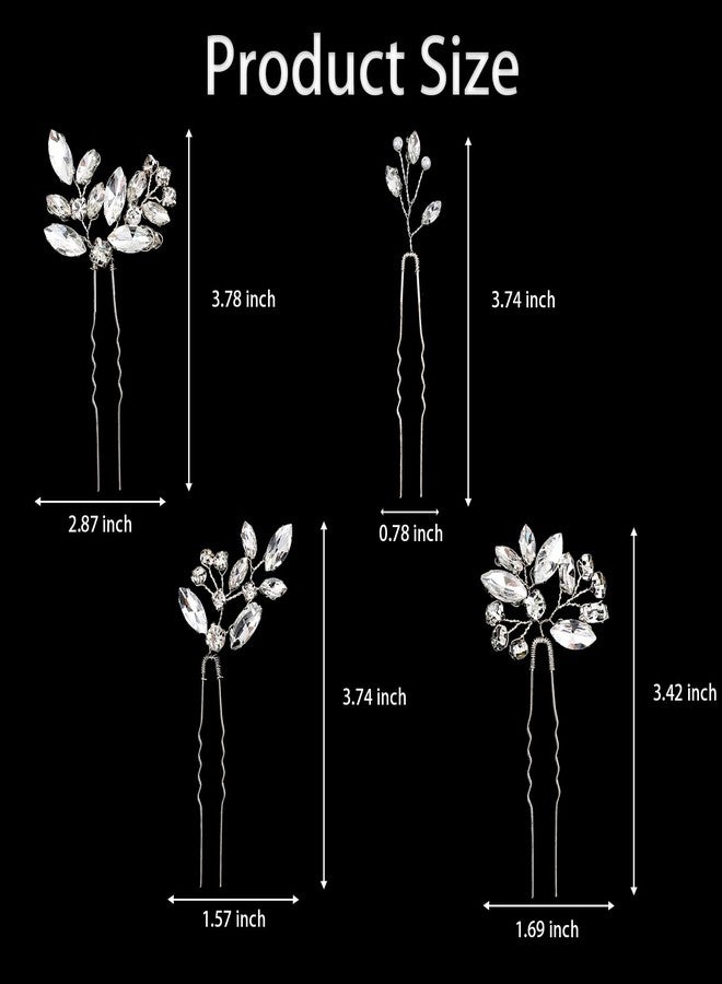لابوهي 5 قطع من دبابيس شعر العروس، زينة شعر مرصعة بأحجار الراين للنساء، إكسسوارات شعر كريستالية للعروس ووصيفات العروس وفتيات الزهور (فضي) - Image 3